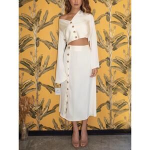 Marbl. Satin Button Up Skirt Midi Set NWT Crop Top Med Bridal Retro Rockabilly